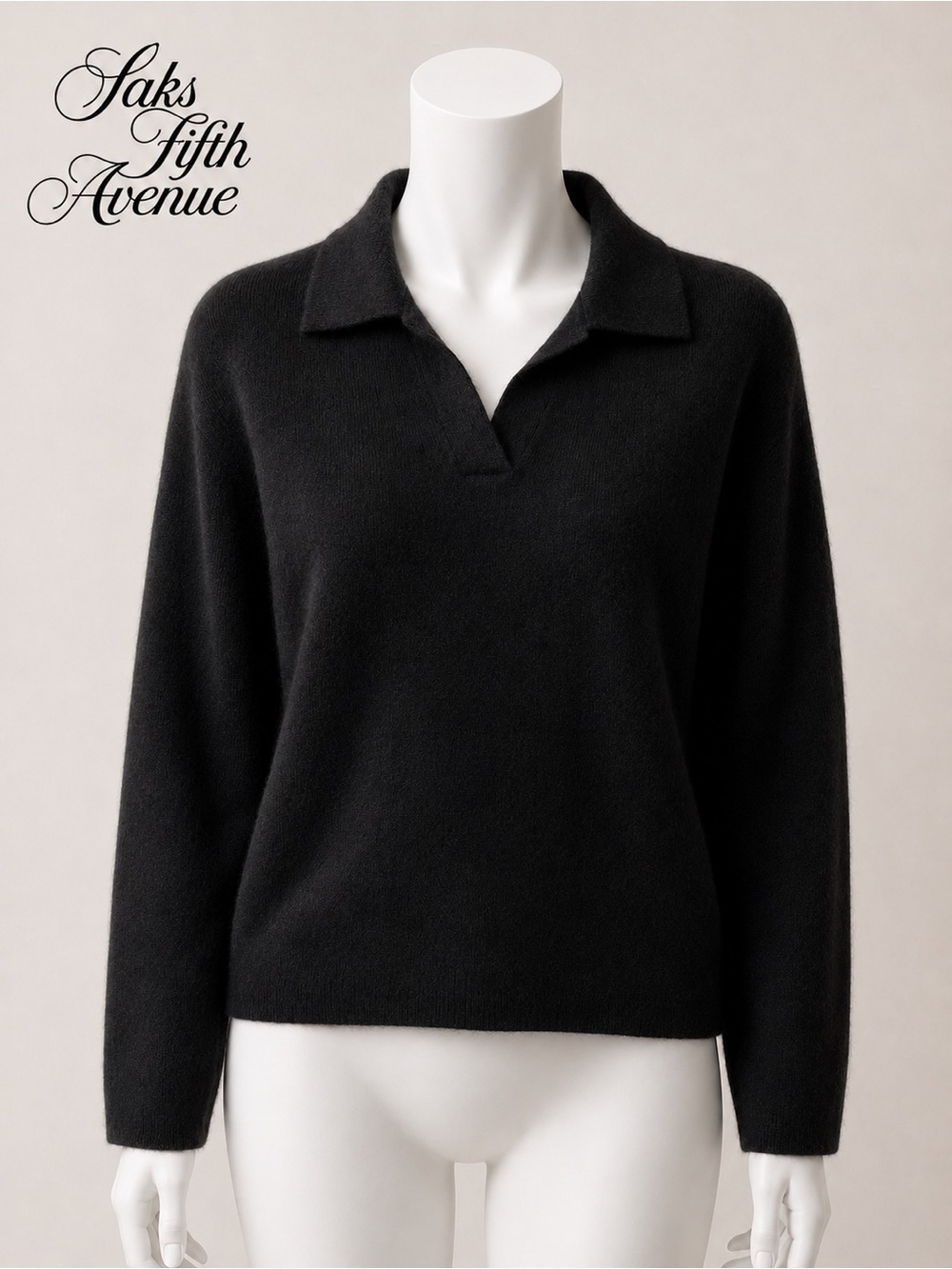 Saks 100% Cashmere Collared Polo Sweater - Small
